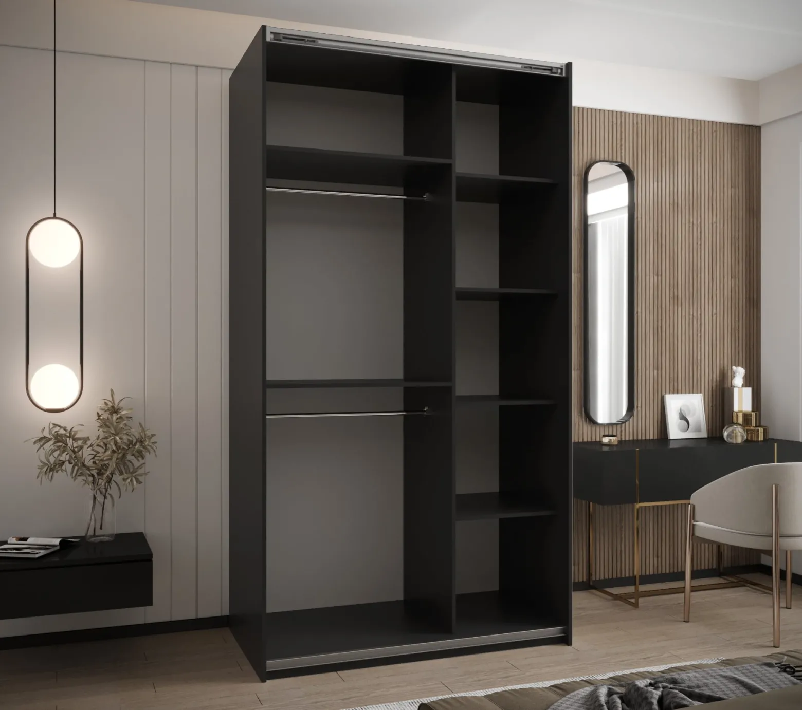 Szafa przesuwna 64 wysoka Lux 3 140 czarny+biały+srebrny