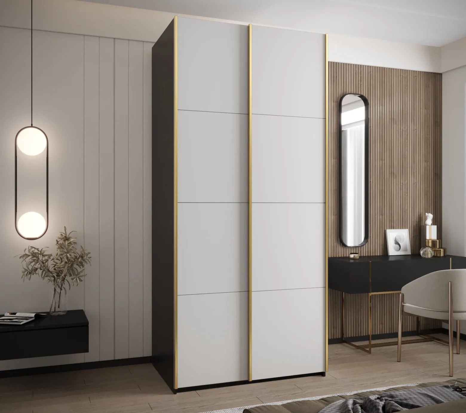 Szafa przesuwna 64 wysoka Lux 1 100 czarny+biały+złoty
