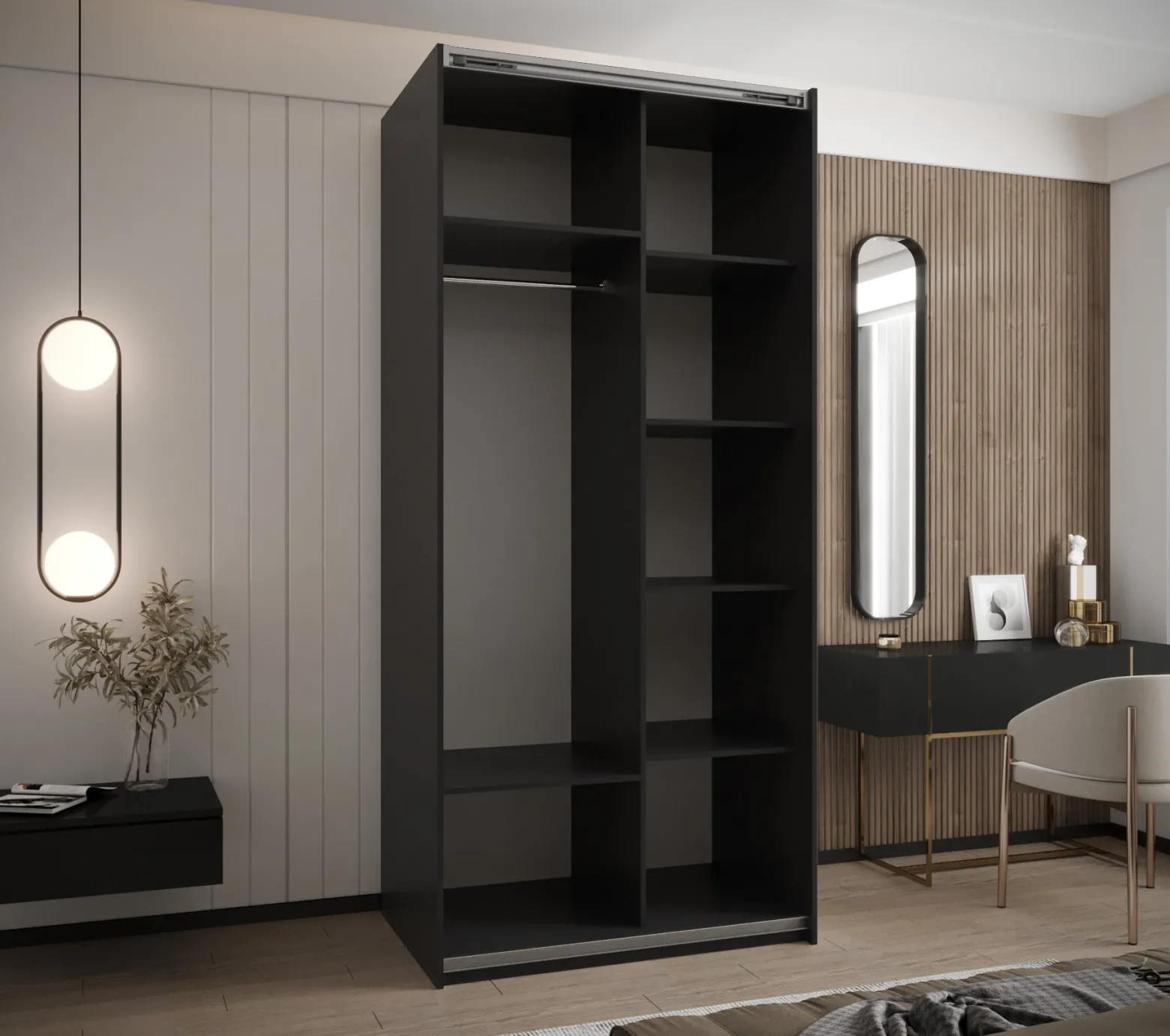 Szafa przesuwna 64 wysoka Lux 1 100 czarny+biały+złoty