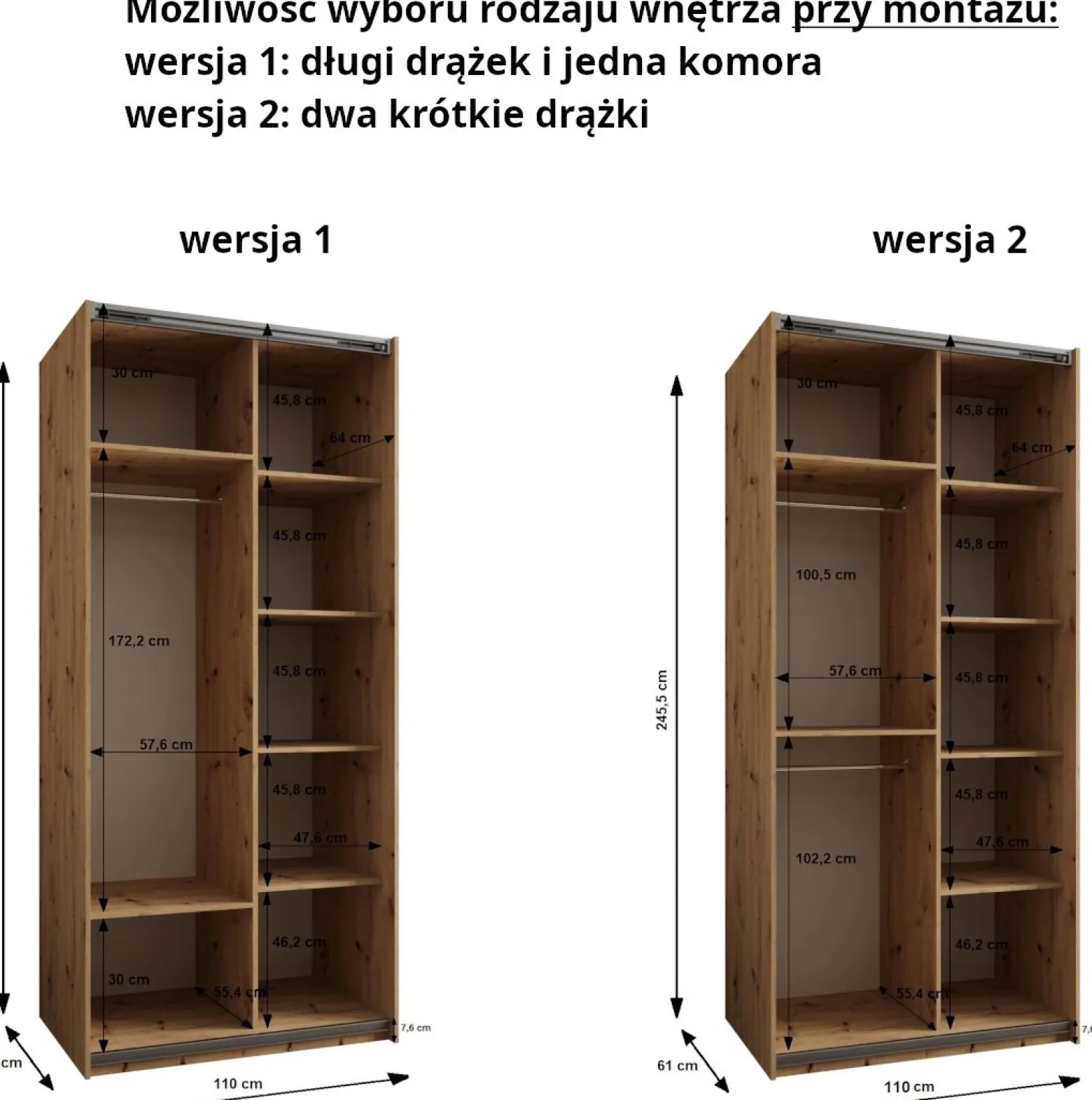 Szafa przesuwna 64 wysoka Lux 2 110 kaszmir+kaszmir+srebrny
