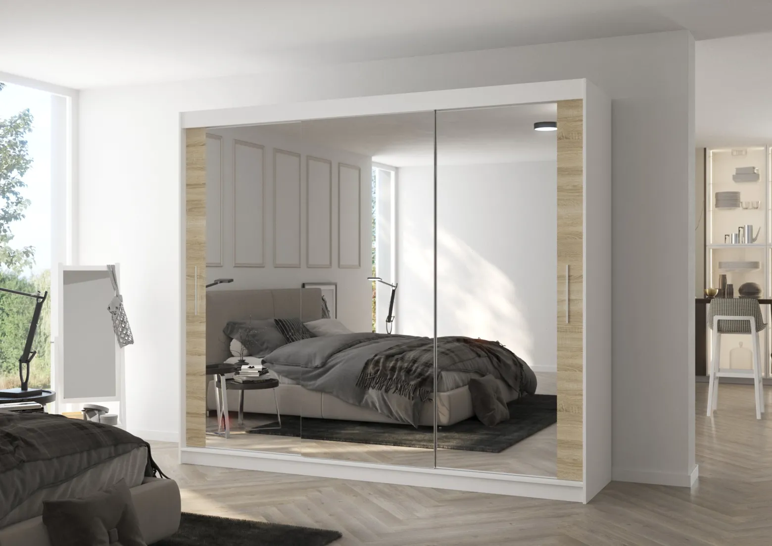 Szafa przesuwna z lustrem CHESTER 250 White