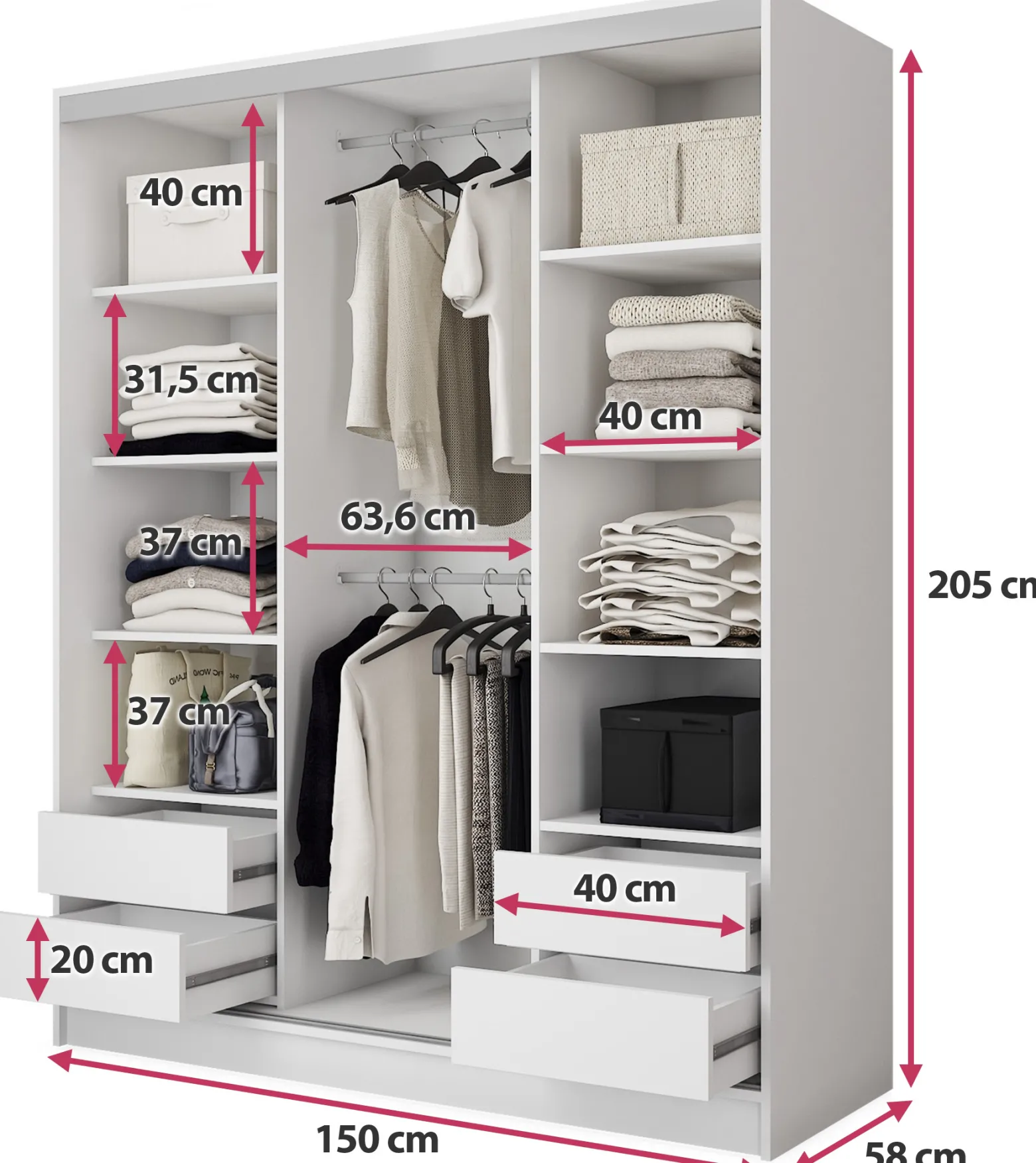 Szafa przesuwna z lustrem 150 cm BEST Biały