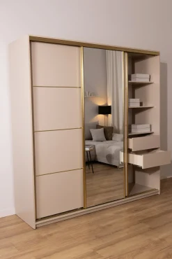 Szafa przesuwna z lustrem 250 cm GOLD NEW trzydrzwiowa szafa z szufladami