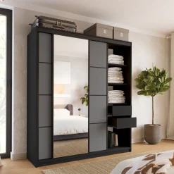 Szafa przesuwna z lustrem 180 cm LOFT z półkami