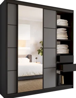 Szafa przesuwna z lustrem 180 cm LOFT z półkami