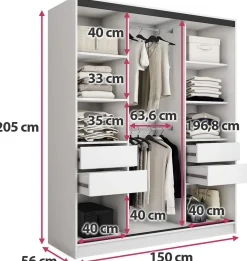 Szafa przesuwna z lustrem 150 cm LOFT biała
