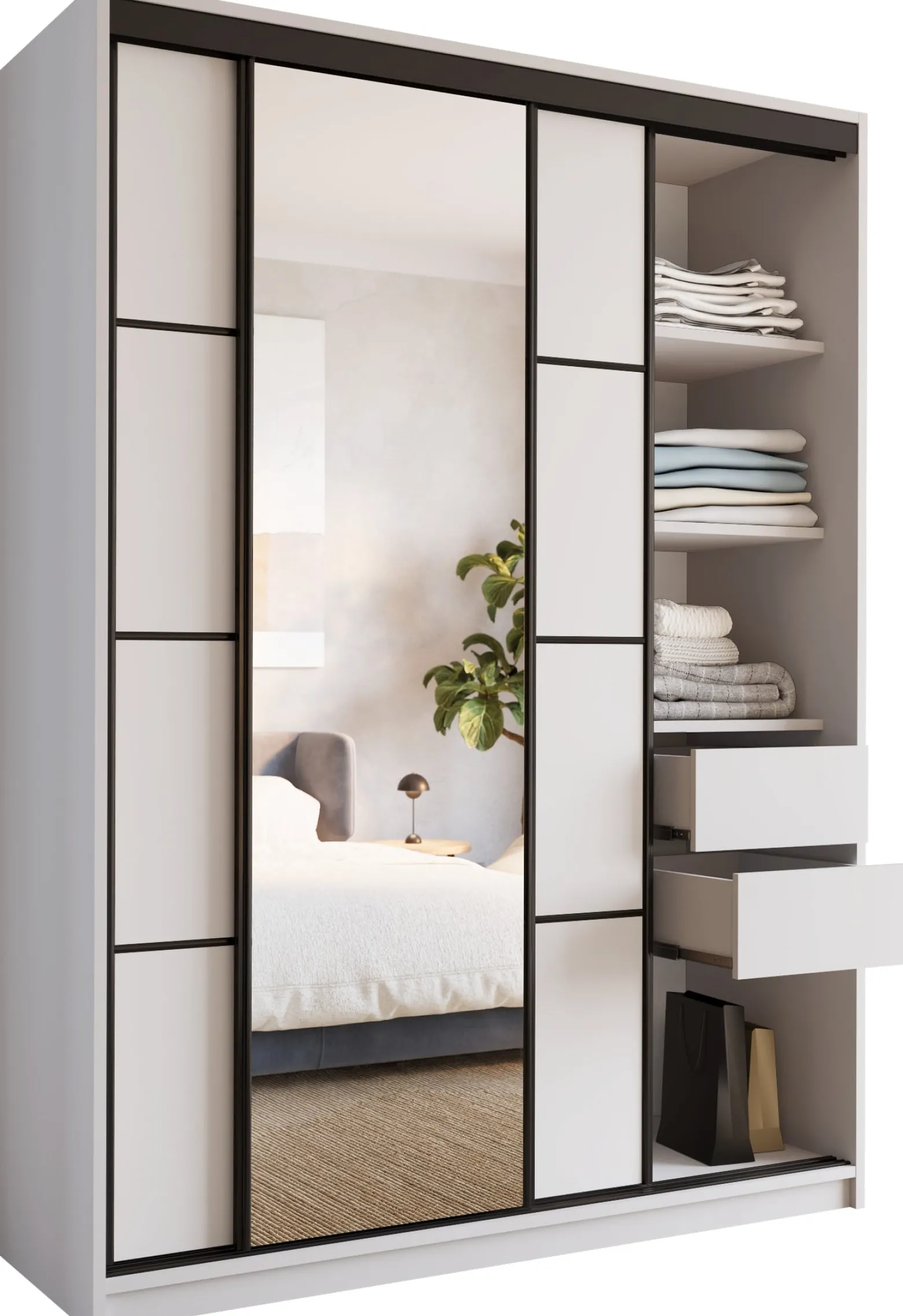 Szafa przesuwna z lustrem 150 cm LOFT biała