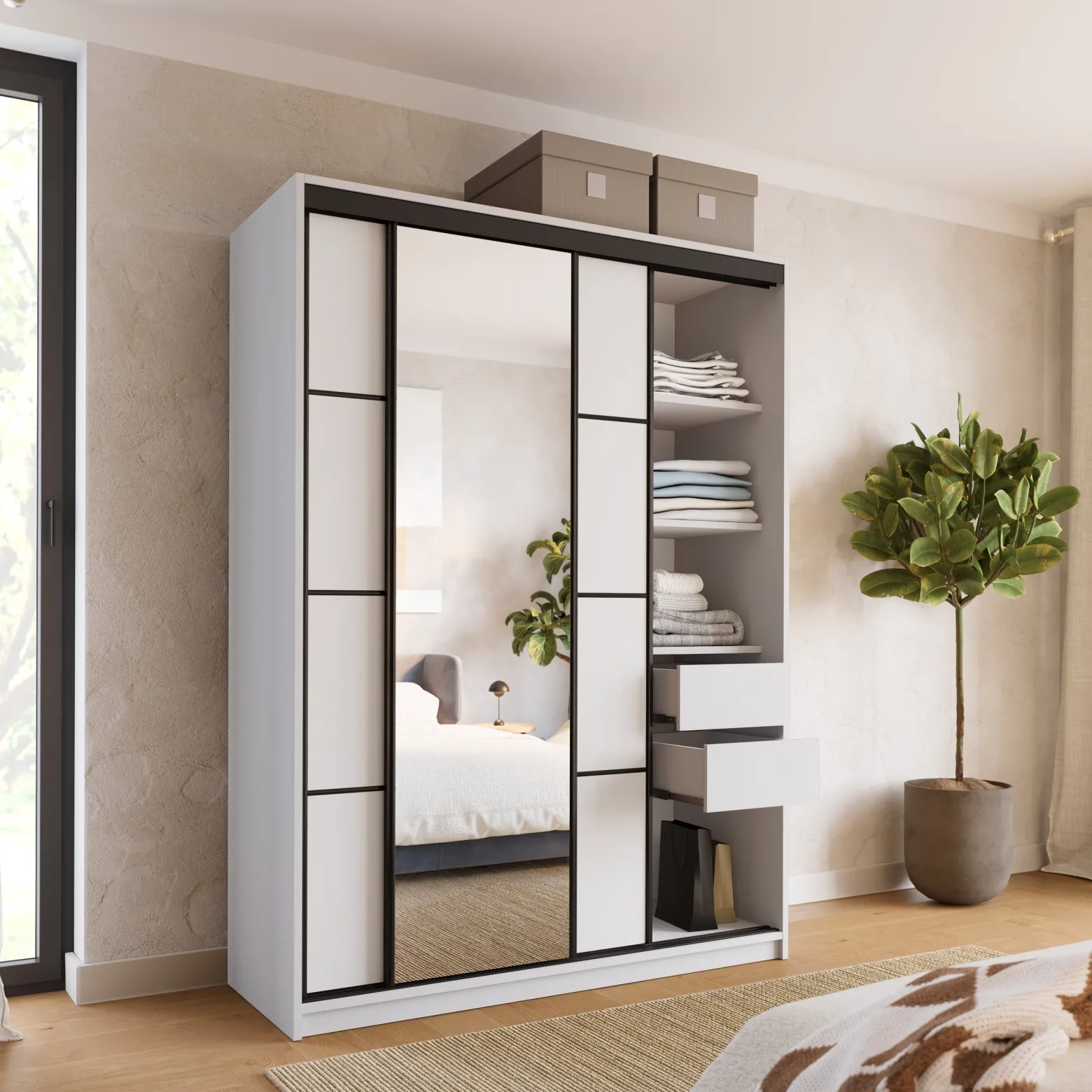 Szafa przesuwna z lustrem 150 cm LOFT biała