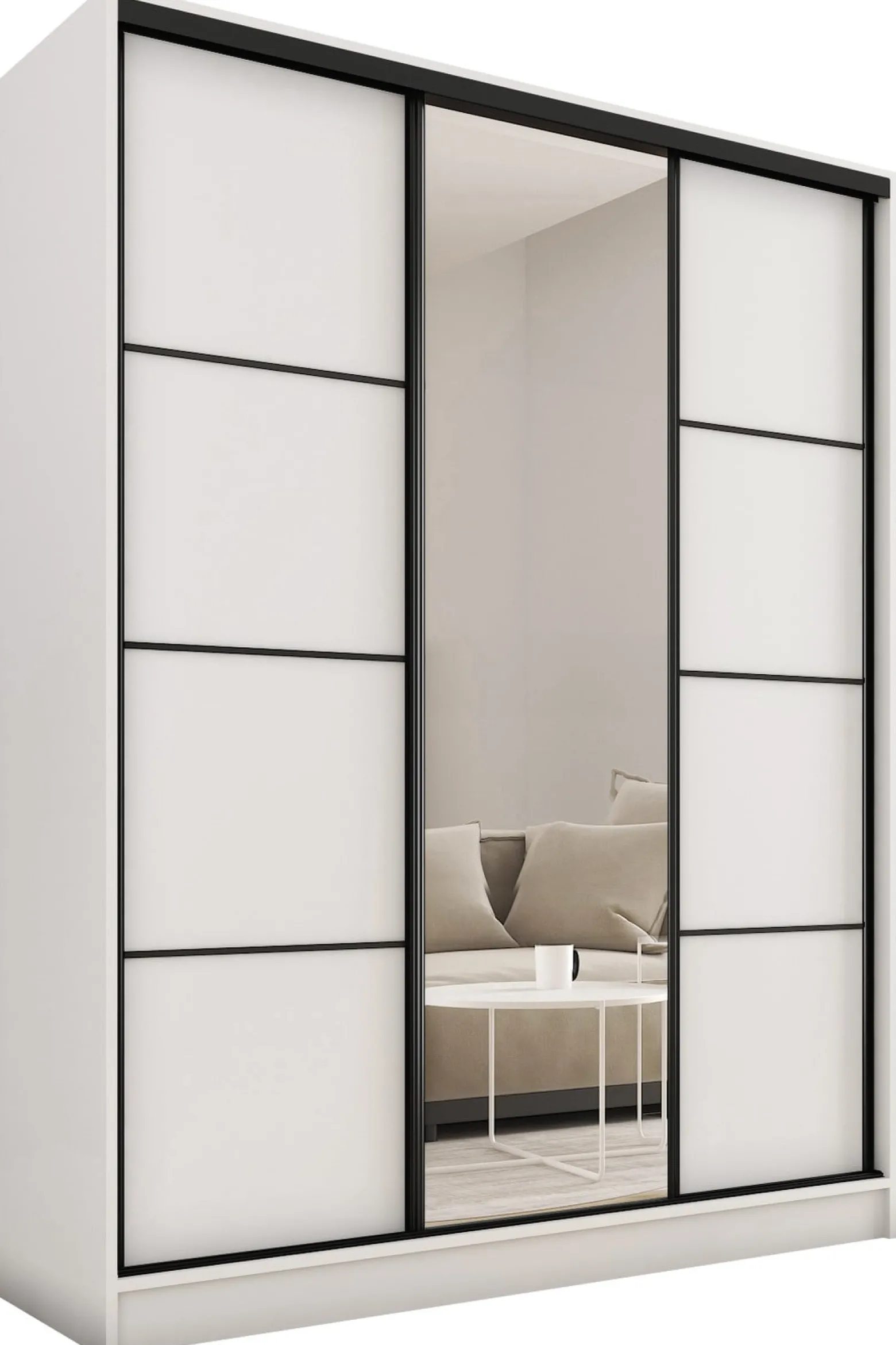 Szafa przesuwna z lustrem 150 cm LOFT biała