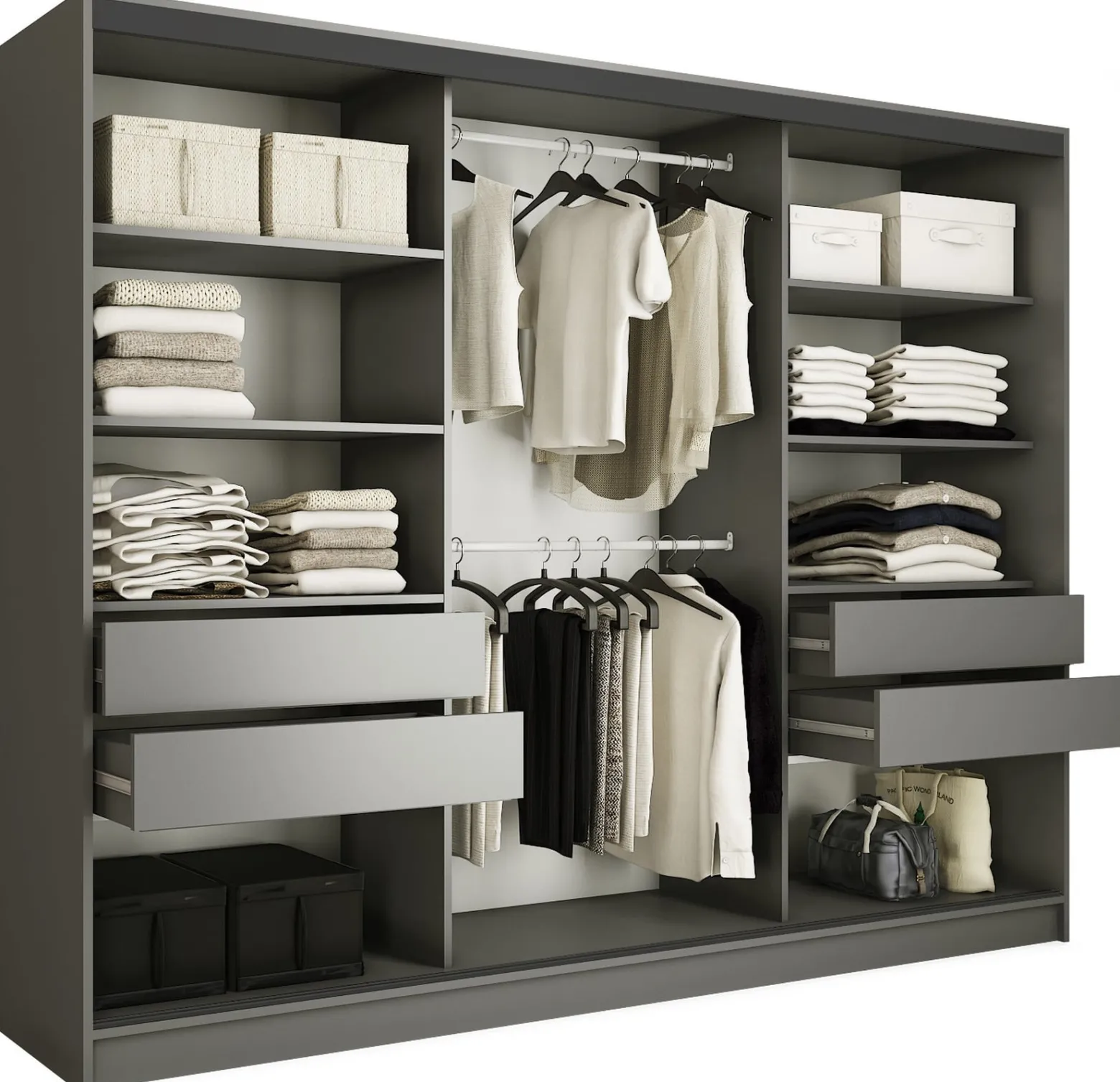 Szafa przesuwna z lustrem 250 cm LOFT z półkami