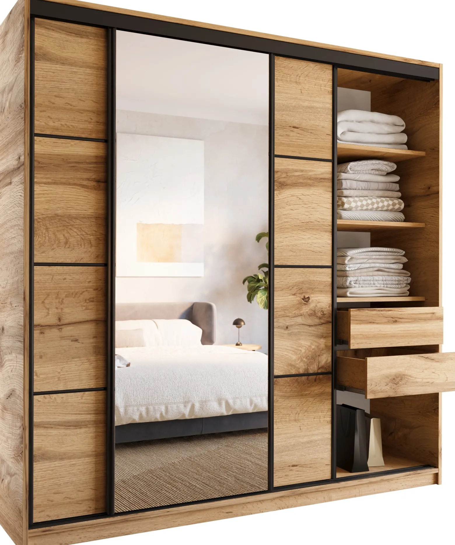 Szafa przesuwna z lustrem 200 cm wotan LOFT