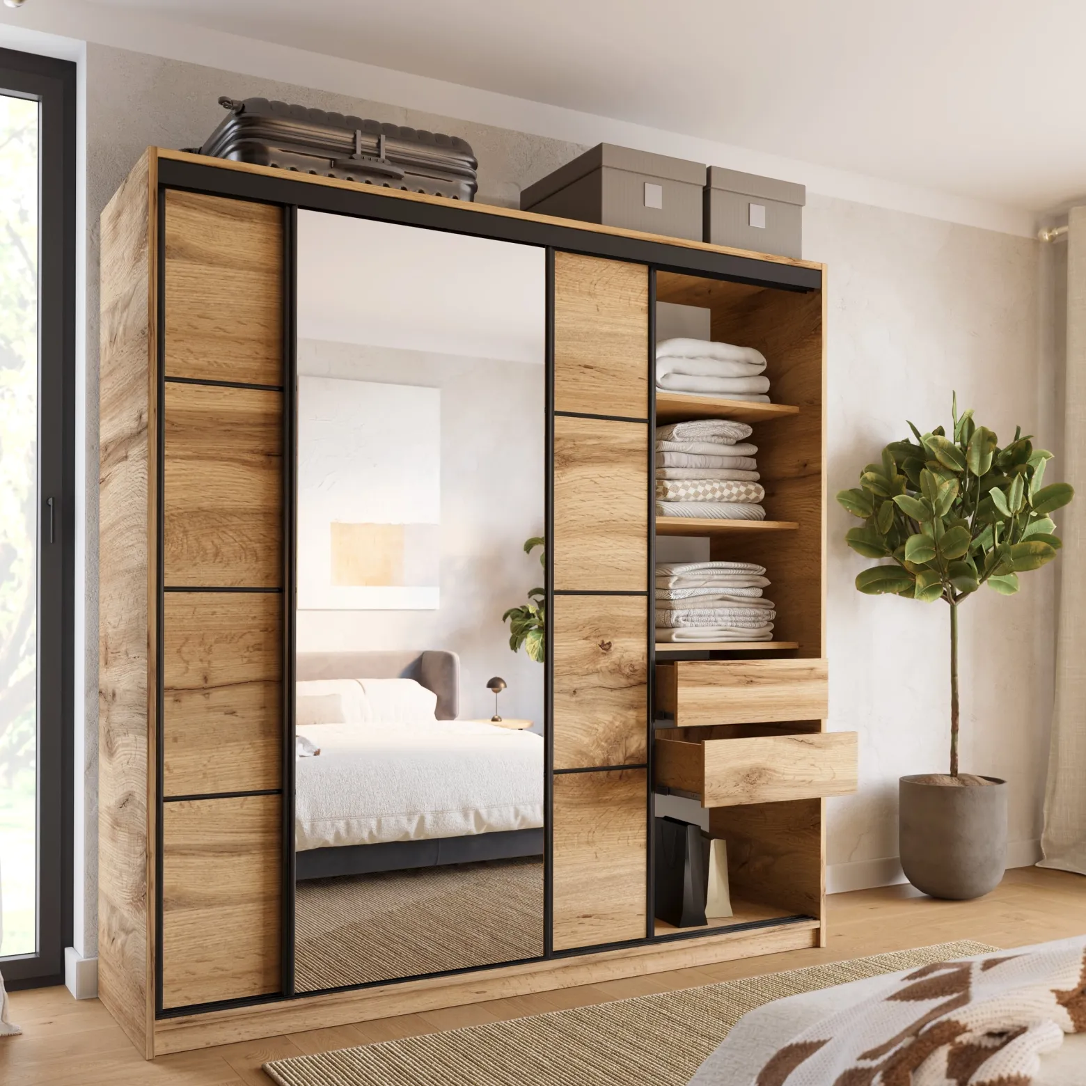 Szafa przesuwna z lustrem 200 cm wotan LOFT