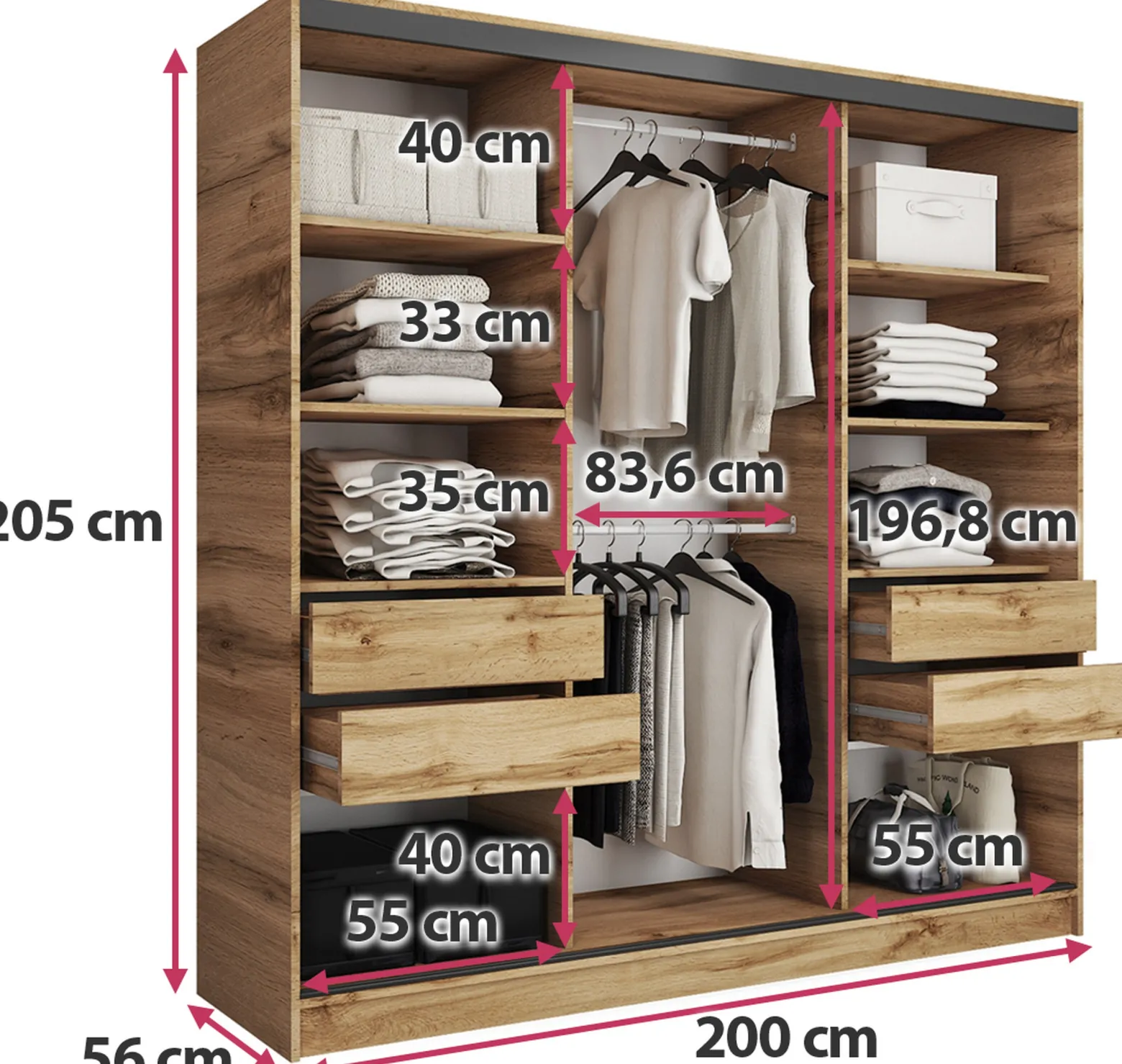 Szafa przesuwna z lustrem 200 cm wotan LOFT