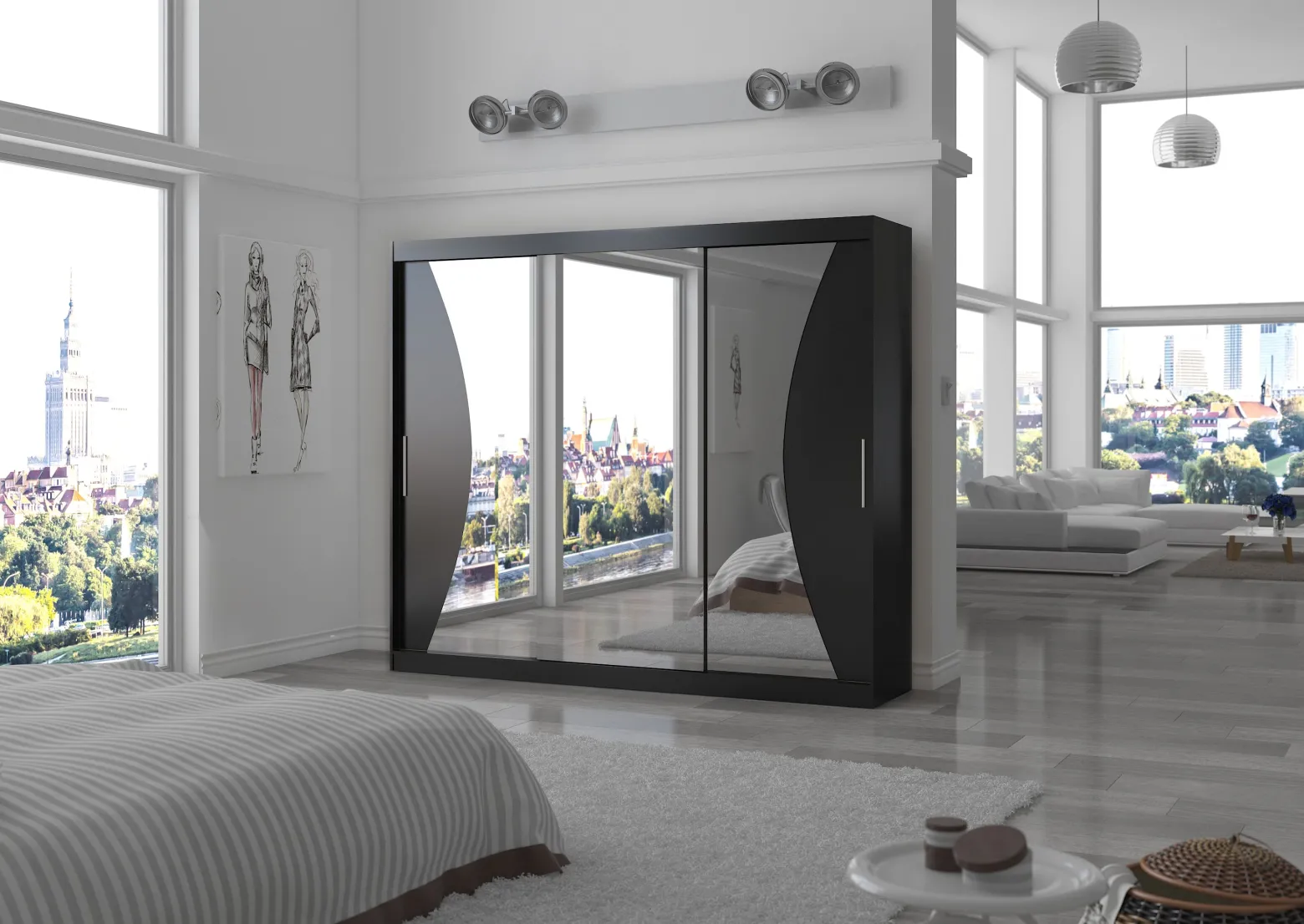 Szafa przesuwna z lustrem DIEGO 250 Black