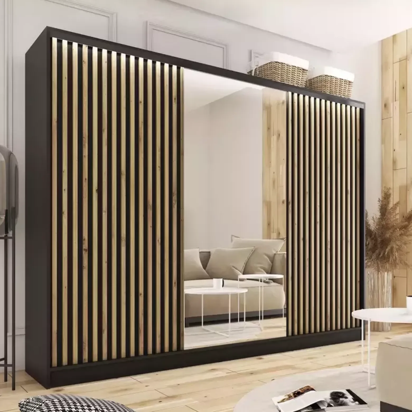 Szafa przesuwna z lustrem lamele 250 cm LOFT