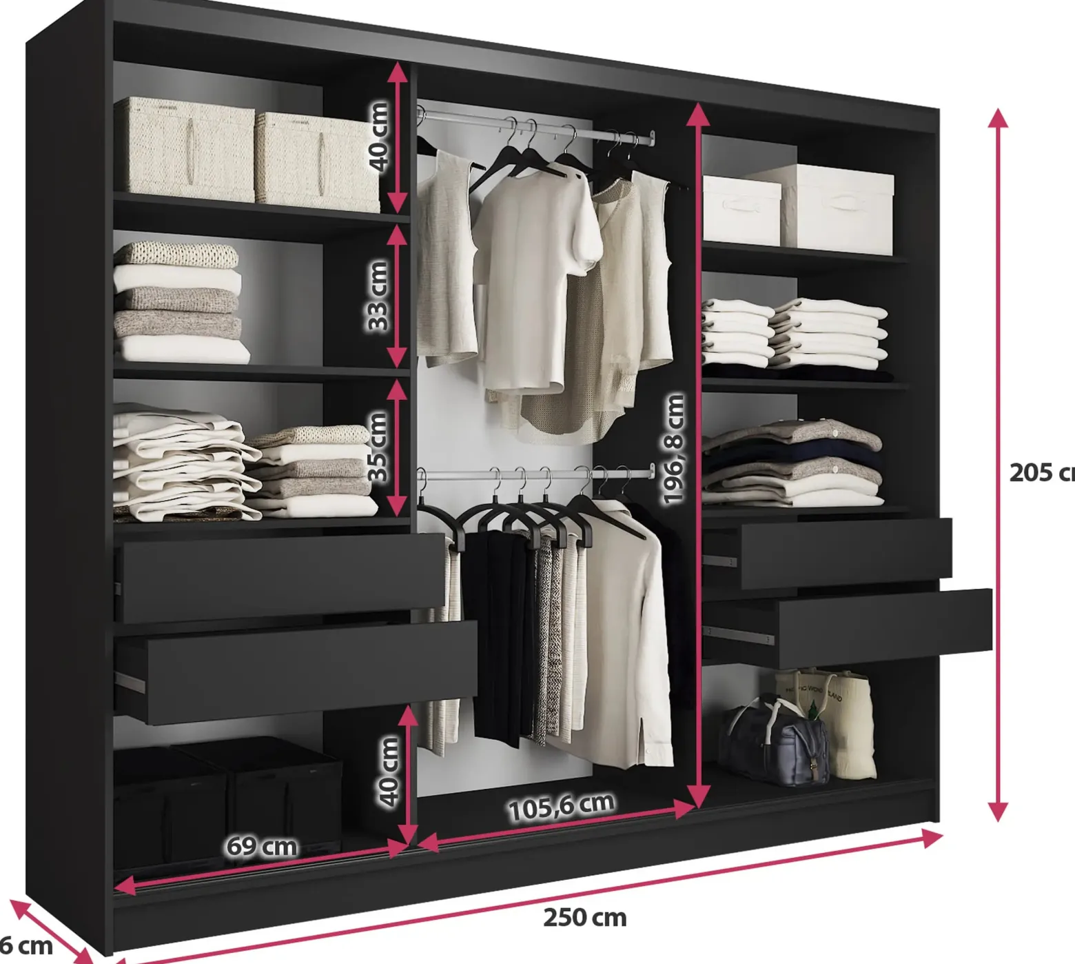 Szafa przesuwna z lustrem lamele 250 cm LOFT