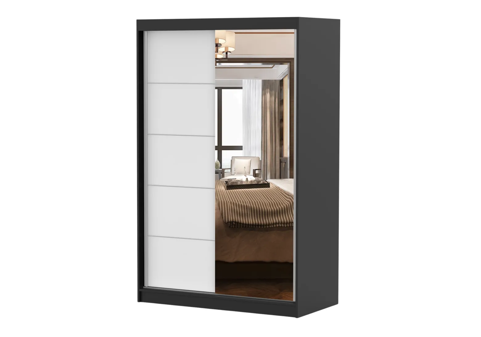 Szafa przesuwna z lustrem NEOMI 05 120 cm Czarny mat/Biały mat