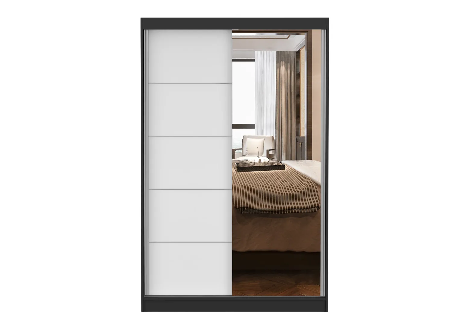 Szafa przesuwna z lustrem NEOMI 05 120 cm Czarny mat/Biały mat