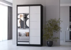 Szafa przesuwna z lustrem NEOMI 05 120 cm Czarny mat/Biały mat
