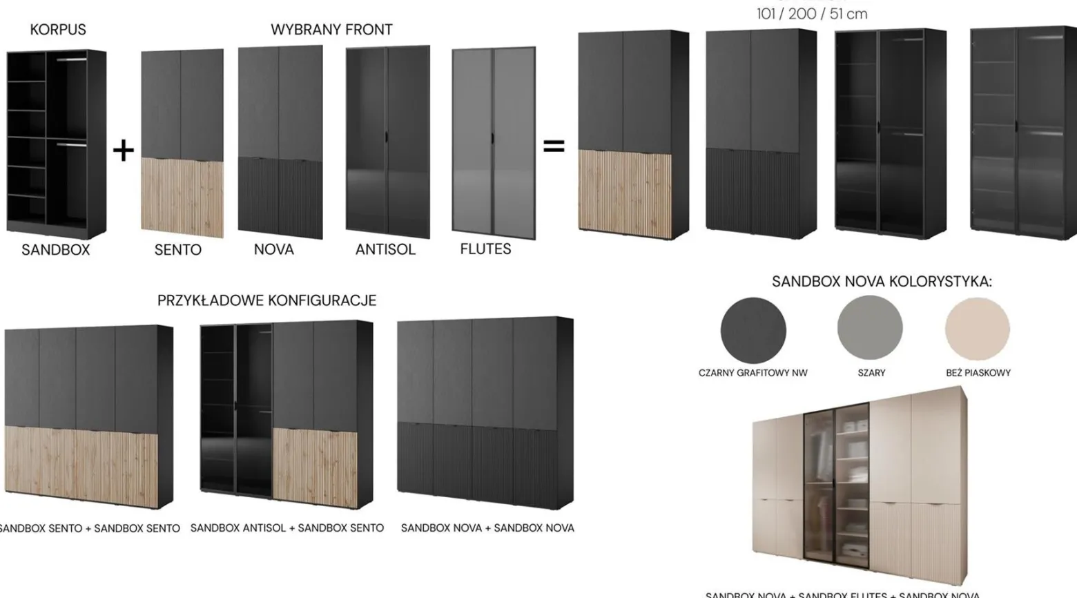 Szafa SENTINO uchylna 100cm elegancka Czarna + Dąb Wotan