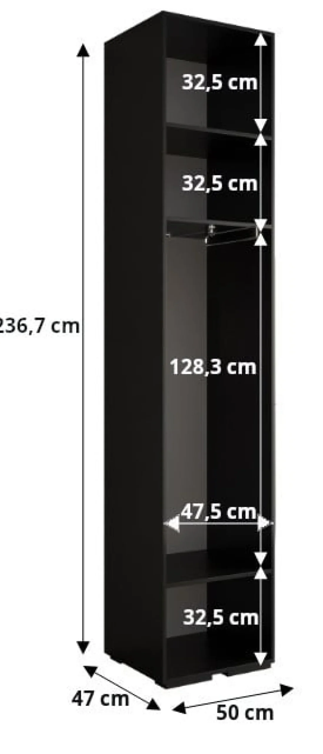 Szafa ubraniowa Garderoba INOVA 1 1,5SZ czarny