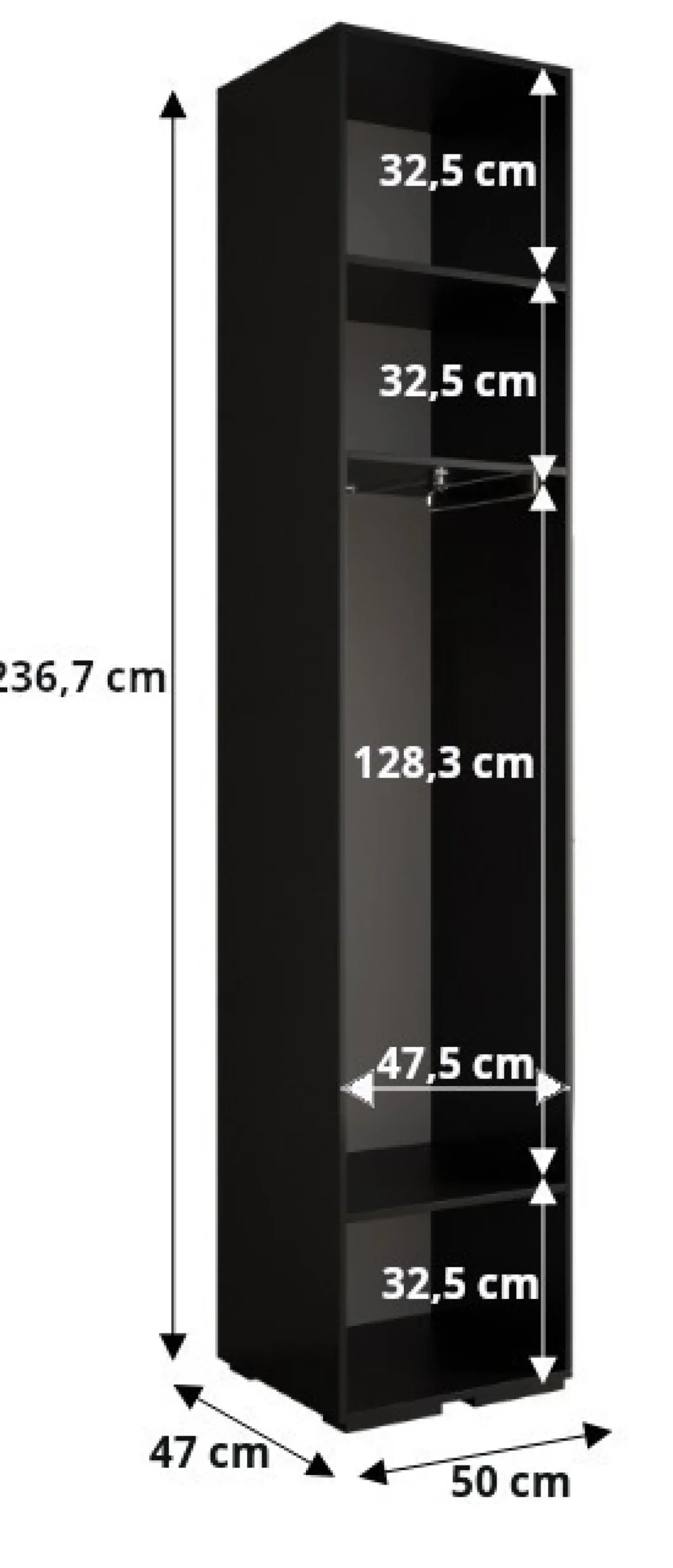Szafa ubraniowa Garderoba INOVA 2 0,5SZ kaszmir+czarny