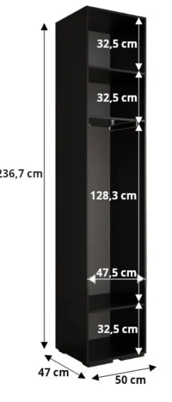Szafa ubraniowa INOVA 1 L 3SZ czarny+złoty