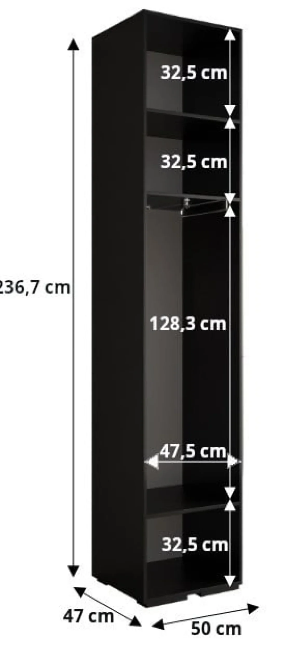 Szafa ubraniowa INOVA 1 L 3SZ czarny+złoty