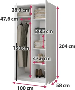 Szafa uchylna z drążkiem i półkami 100 cm ASAN kaszmirowa