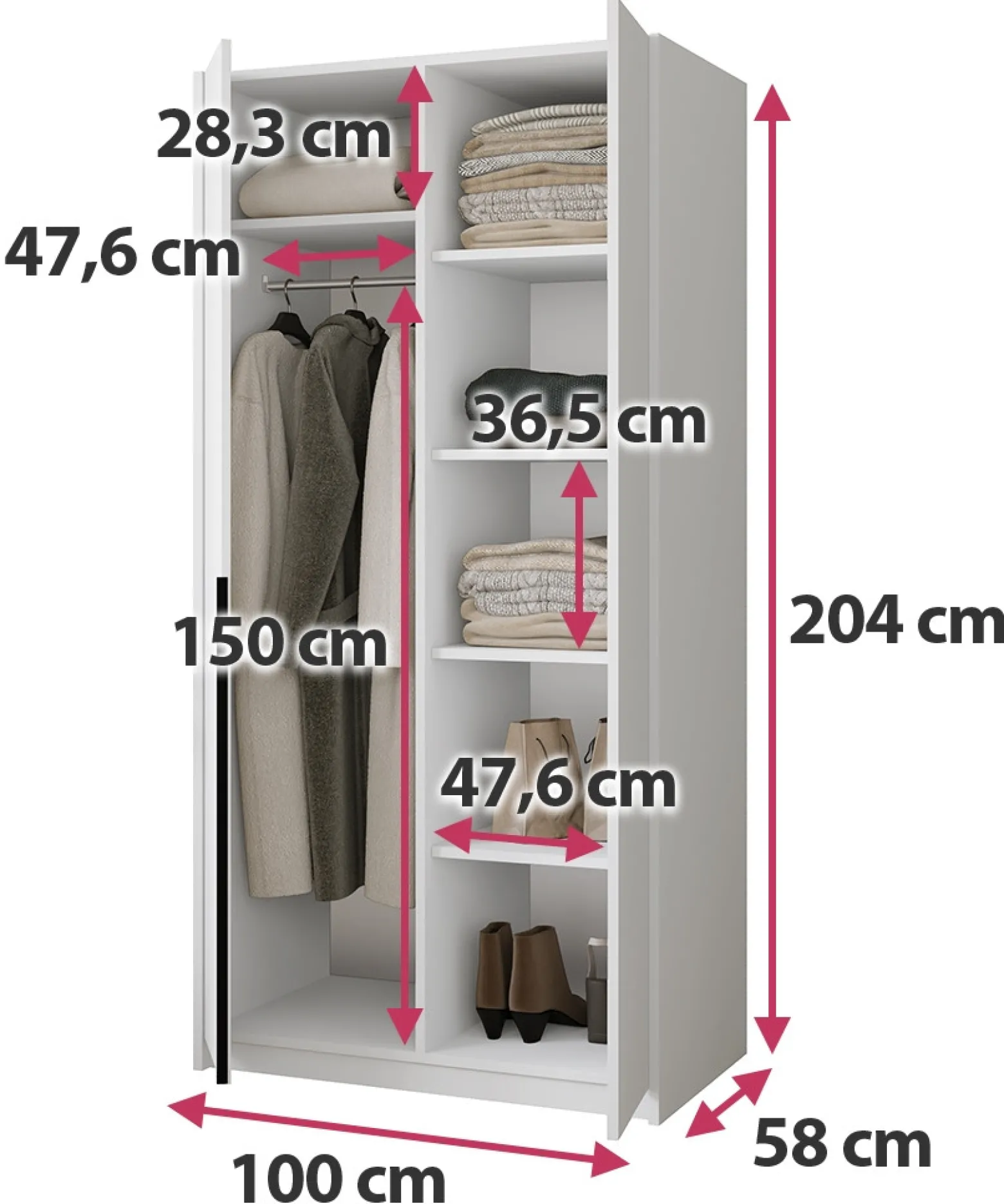 Szafa uchylna z drążkiem i półkami 100 cm ASAN kaszmirowa