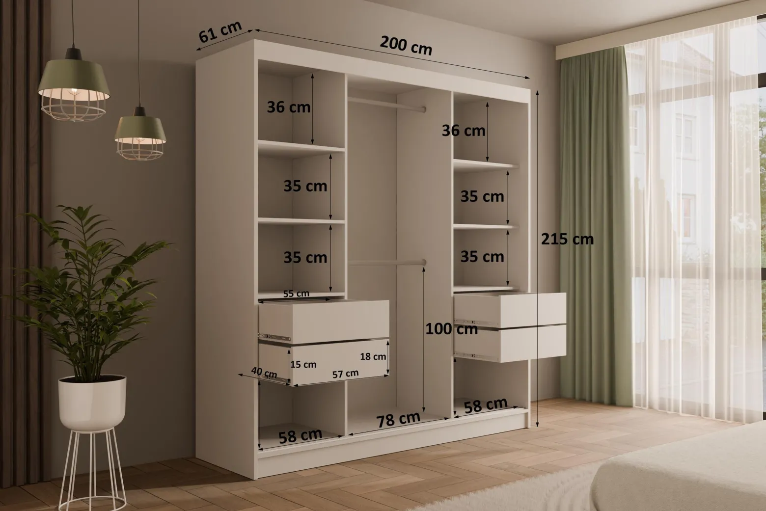 Szafa z drzwiami przesuwnymi i lustrem V2-LINEA 200 x 215 cm
