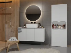 Szafka łazienkowa regał słupek NEL DK 1K kosz 60cm biel mat