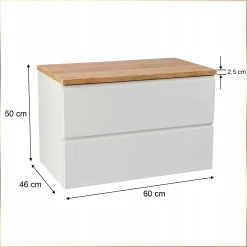 Szafka Łazienkowa Wisząca Biała z Blatem Dąb Złoty 60 cm Front Połysk