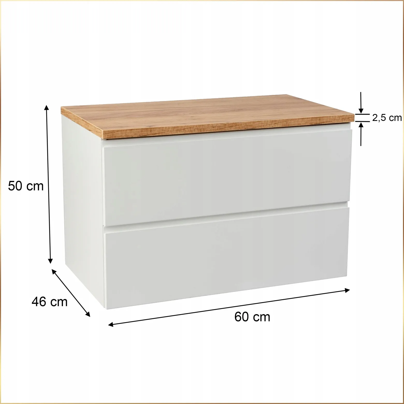 Szafka Łazienkowa Wisząca Biała z Blatem Dąb Złoty 60 cm Front Połysk