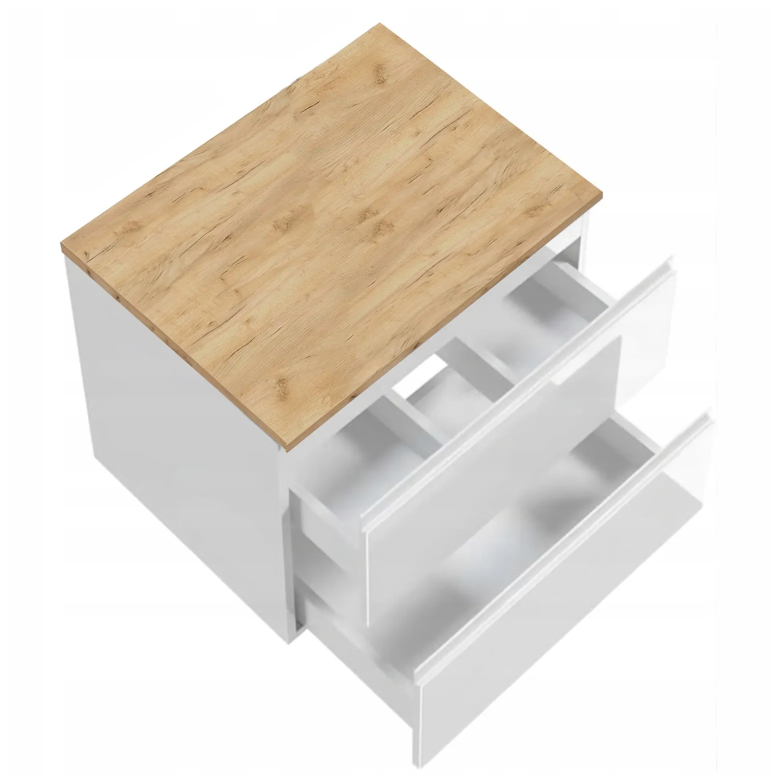 Szafka Łazienkowa Wisząca Biała z Blatem Dąb Złoty 60 cm Front Połysk