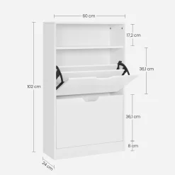 Szafka na buty biała MDF 60x24x102 cm 2 klapy 4 półki mat do przedpokoju