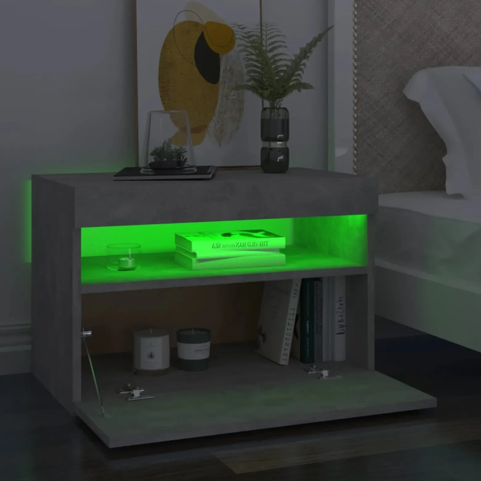 Szafka Nocna Stolik Komoda Szara z LED Do Sypialni 60x35x40 cm