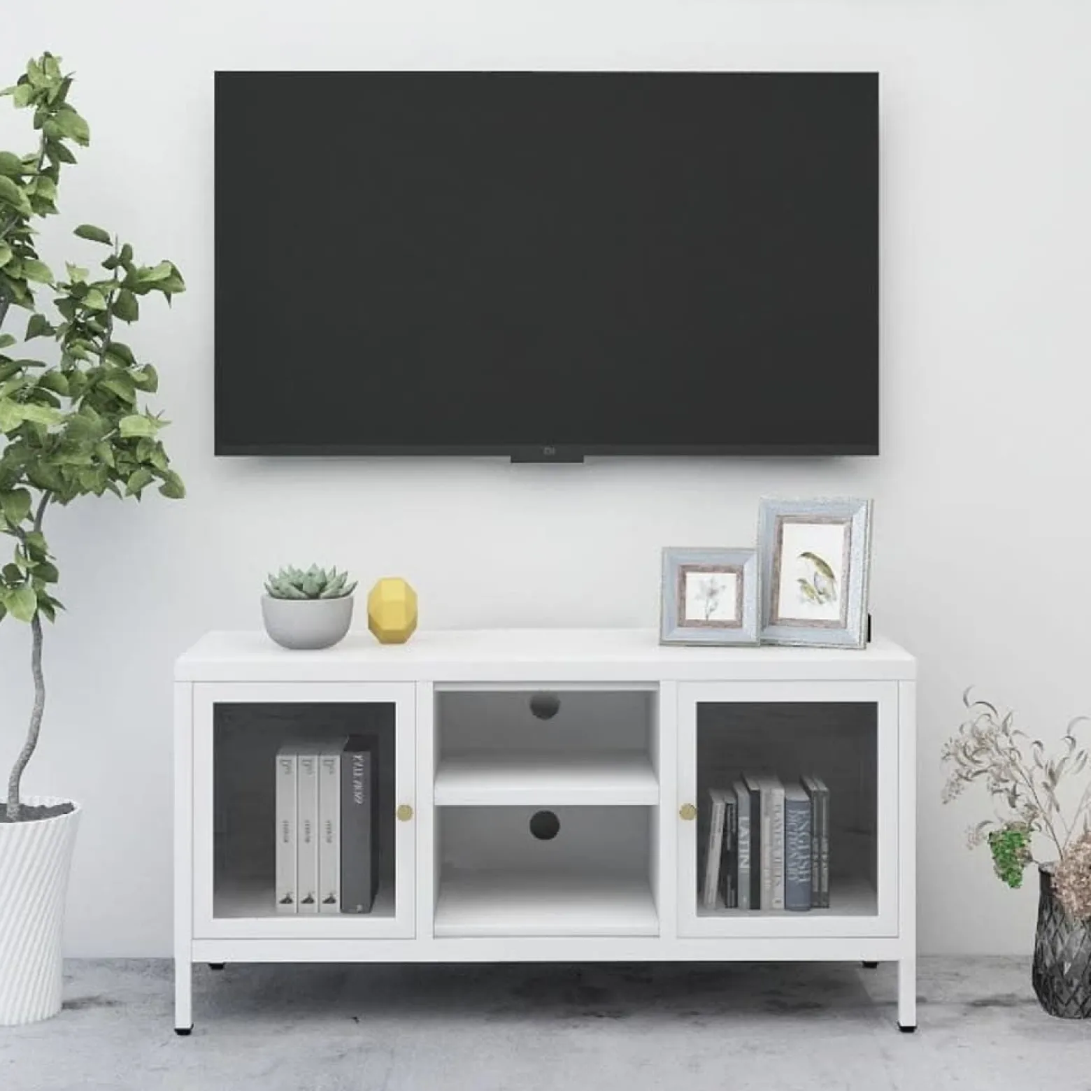 Szafka Pod Telewizor Biała Półka Szafka RTV Stalowa 105x35x52 cm