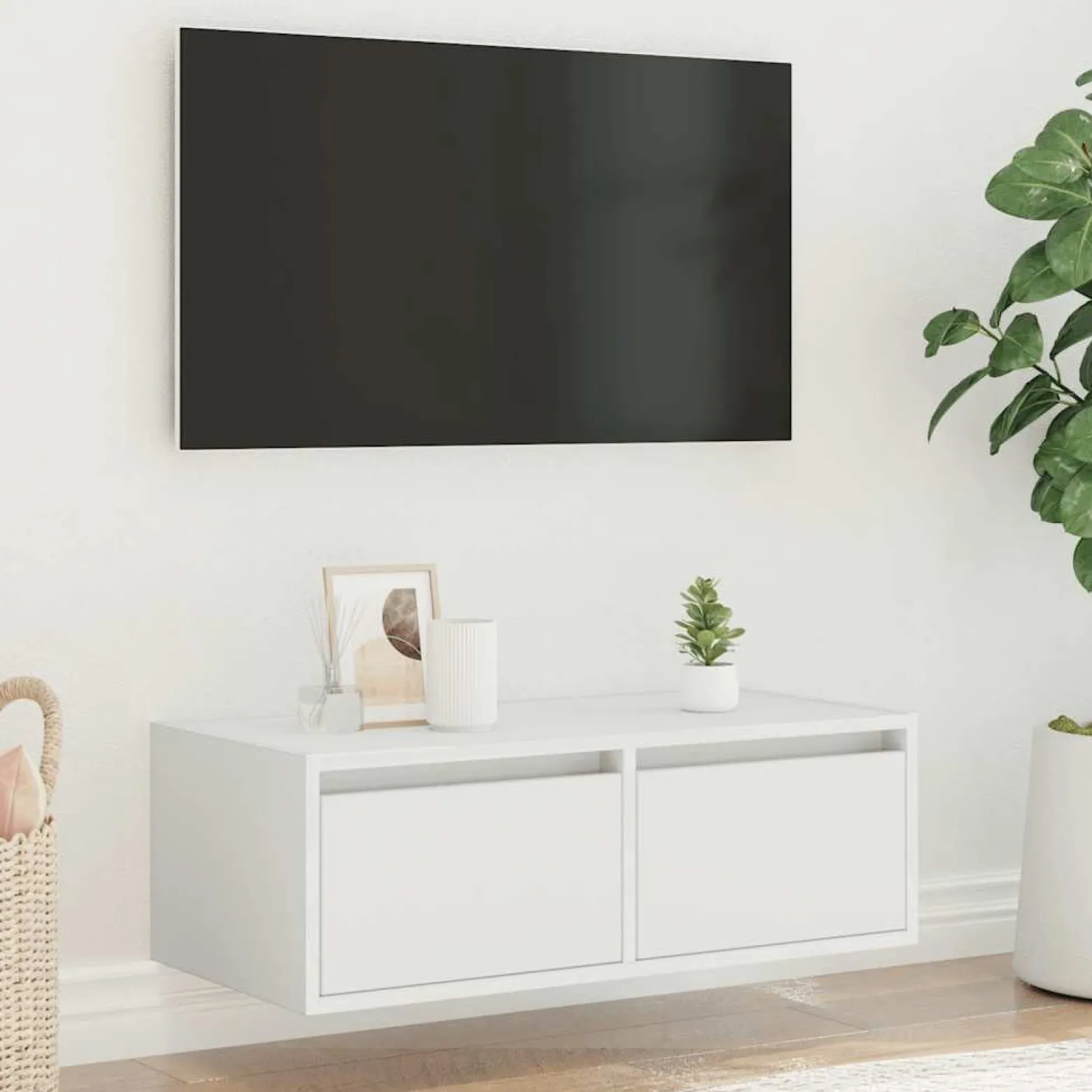 Szafka Pod Telewizor Biały Stolik Półka Szafka RTV LED 75x35.5x25 cm