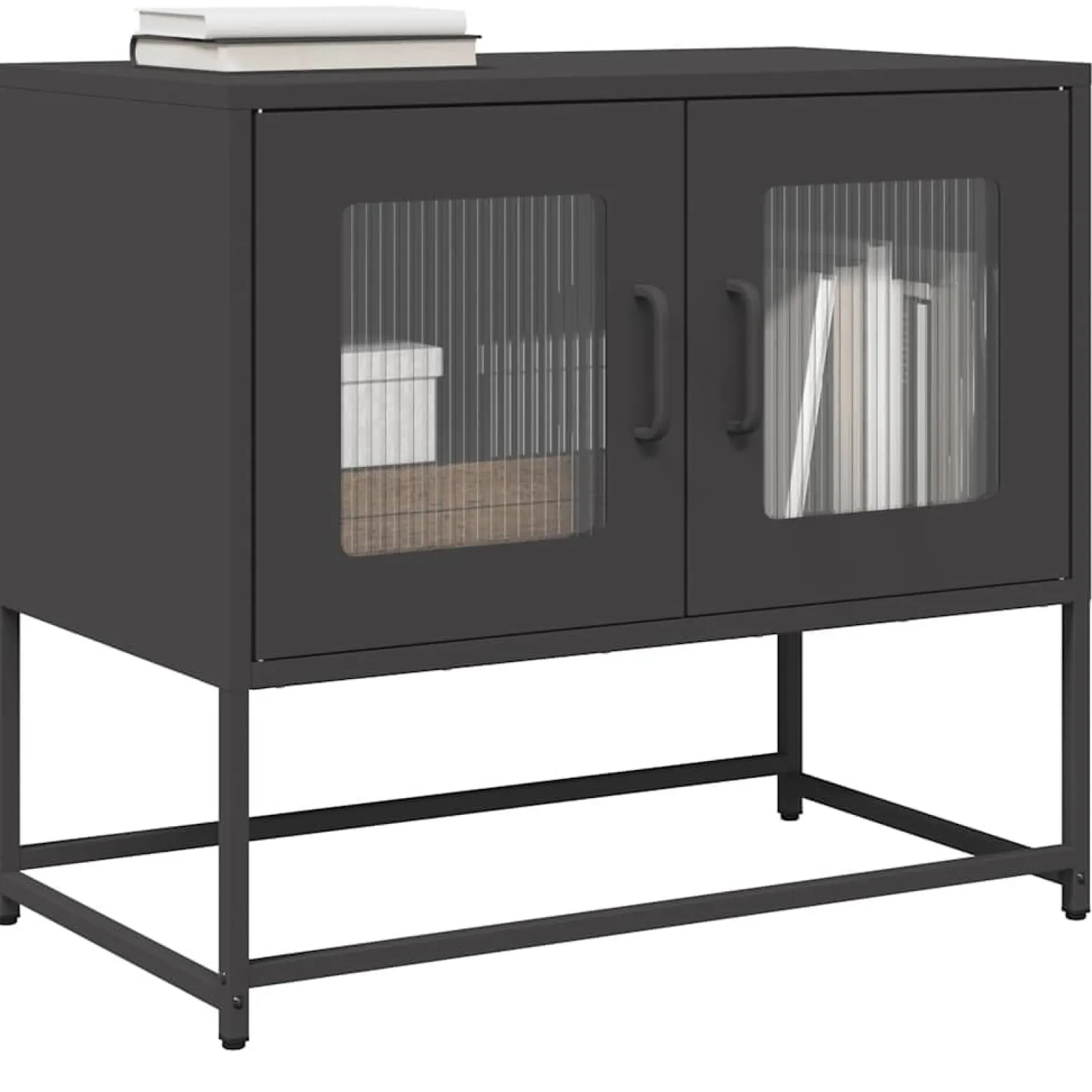 Szafka Pod Telewizor Czarna Półka Szafka RTV Stalowa 68x39x60.5 cm