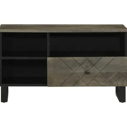 Szafka pod telewizor czarna 80x33x46 cm lite drewno mango