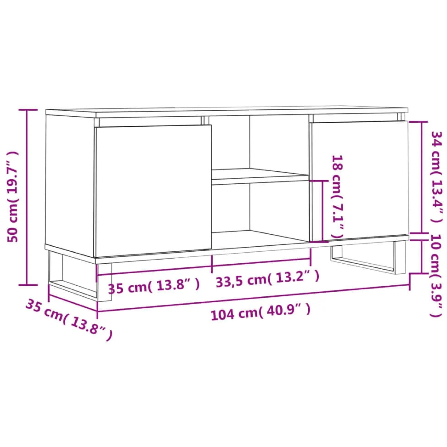 Szafka Pod Telewizor Szafka RTV Półka Stolik Telewizyjny 104x35x50 cm