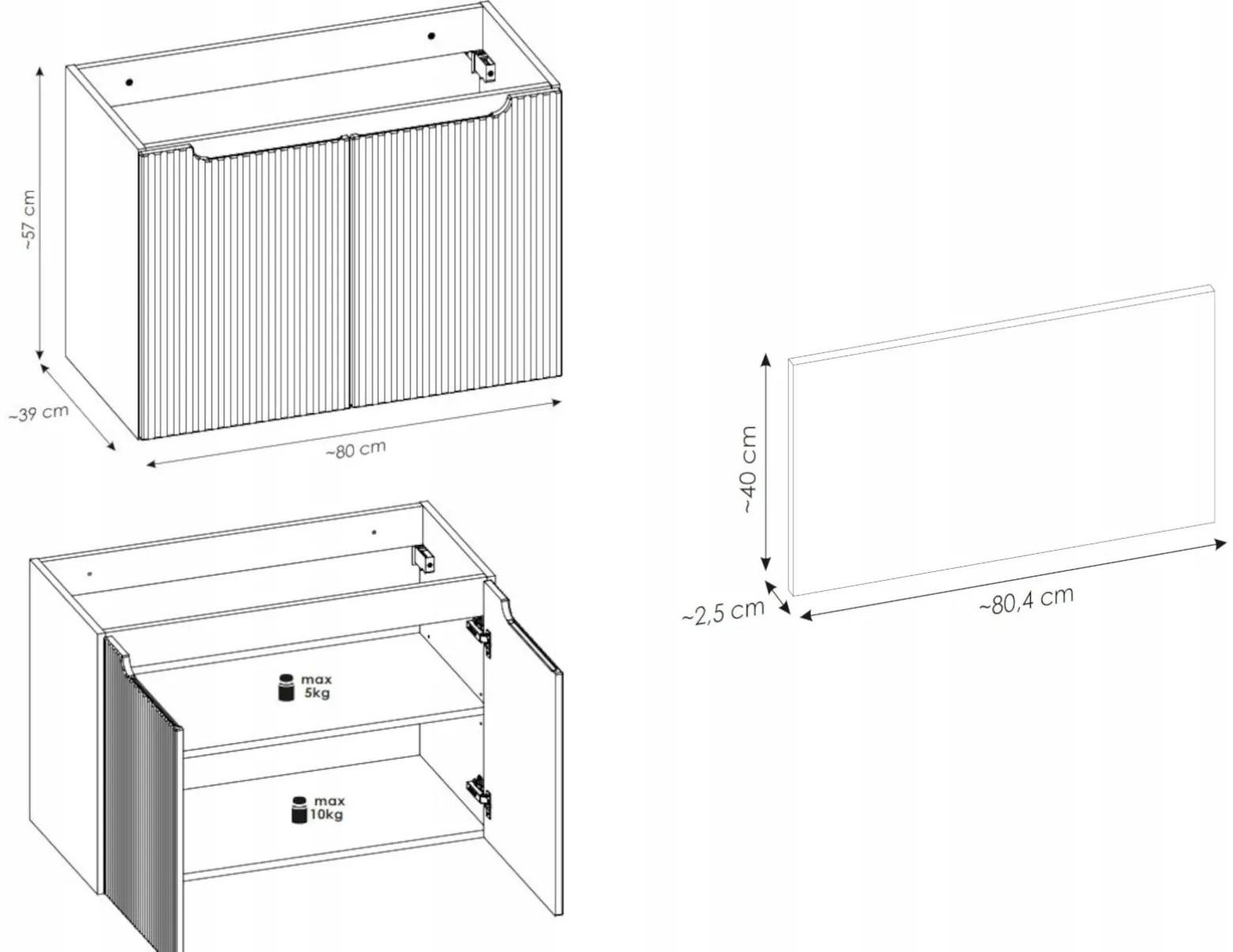 Szafka Pod Umywalkę 80 cm BIAŁA BLAT DĄB RYFLE 2D NOVA WHITE