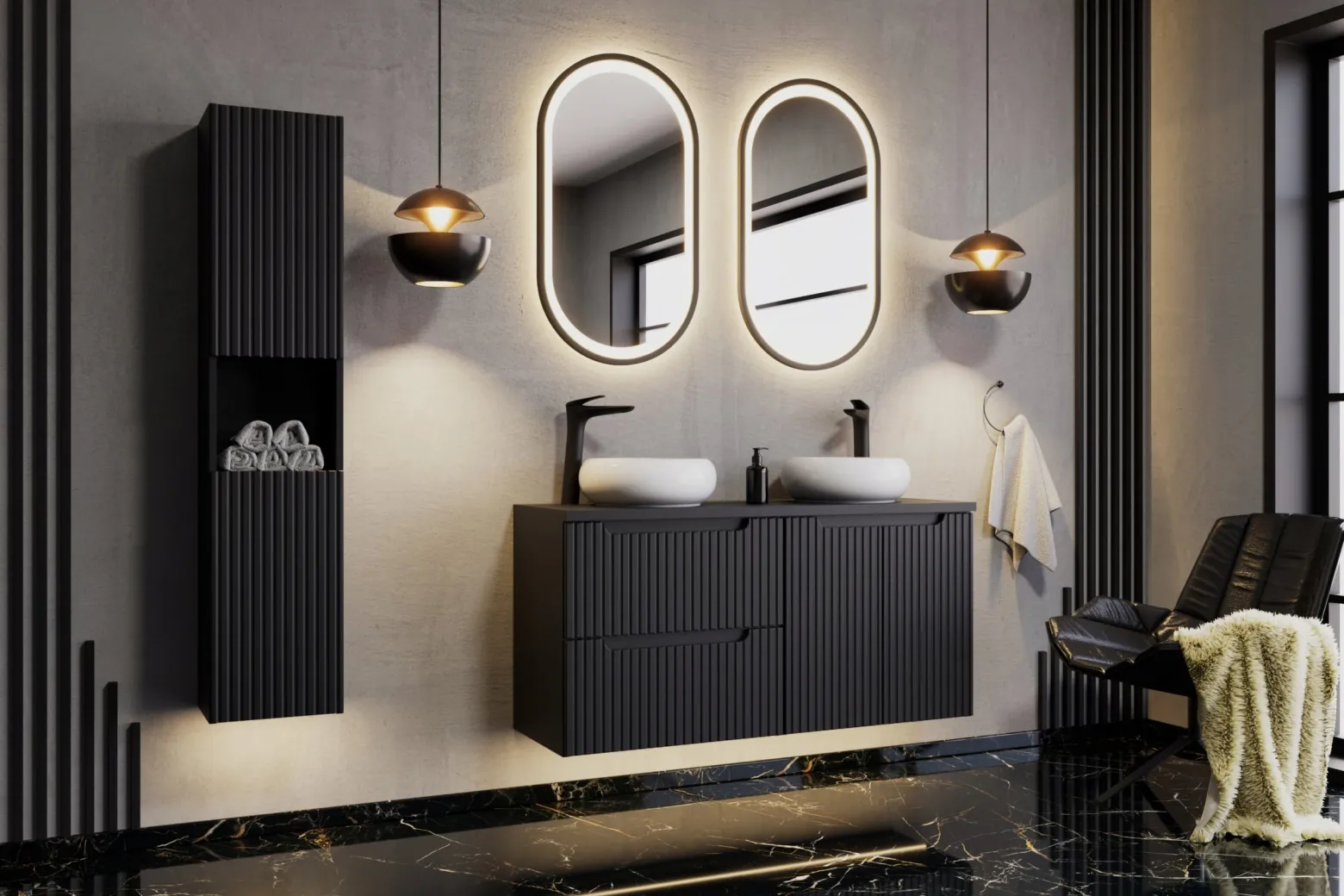 Szafka pod Umywalkę 160 cm z Blatem RYFLE NOVA BLACK