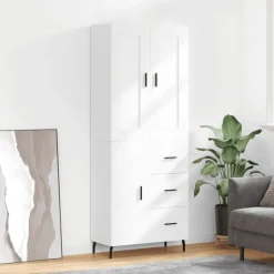 Szafka Regał Witrynka Biała z Drzwiami 69.5x34x180 cm do Salonu Pokoju