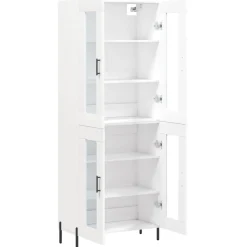 Szafka Regał Witrynka Biała Szklana 69.5x34x180 cm do Salonu Pokoju