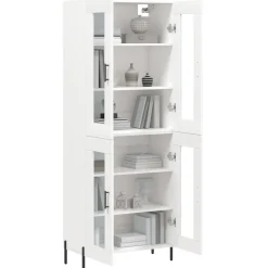 Szafka Regał Witrynka Biała Szklana 69.5x34x180 cm do Salonu Pokoju
