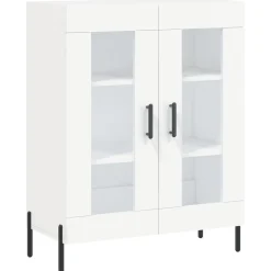 Szafka Regał Witrynka Biała Szklana 69.5x34x180 cm do Salonu Pokoju