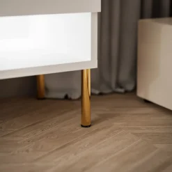 Szafka RTV CALANTE 90 cm biały połysk proste złote nogi
