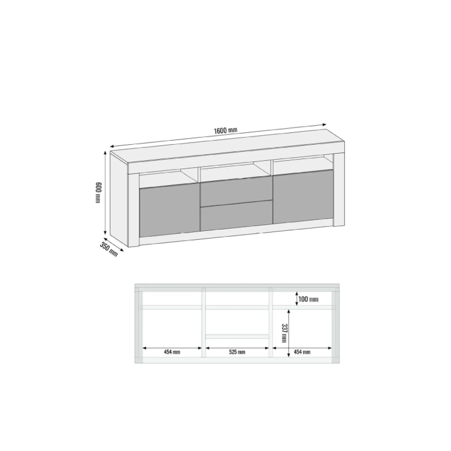 Szafka RTV 160cm ONE FURNITURE - Czarny Laminat & Połysk